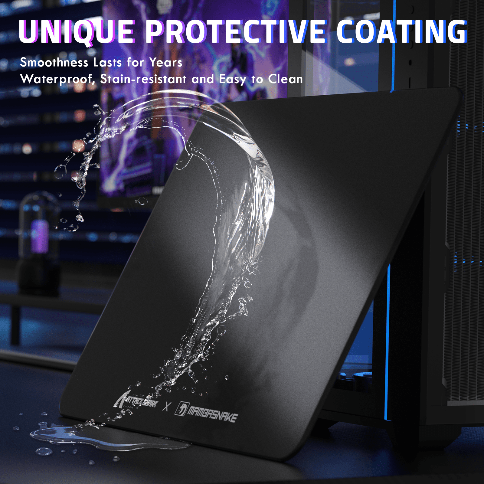 ATTACK SHARK CM05SE Glass Gaming Mouse Pad,16.14x12.20 in Tempered Glass Hard Mouse Pad with Nano-Textured Surface, Non-Slip PU Leather Base,9H Scratch Resistant Large Mouse Mat for FPS &PC Gaming