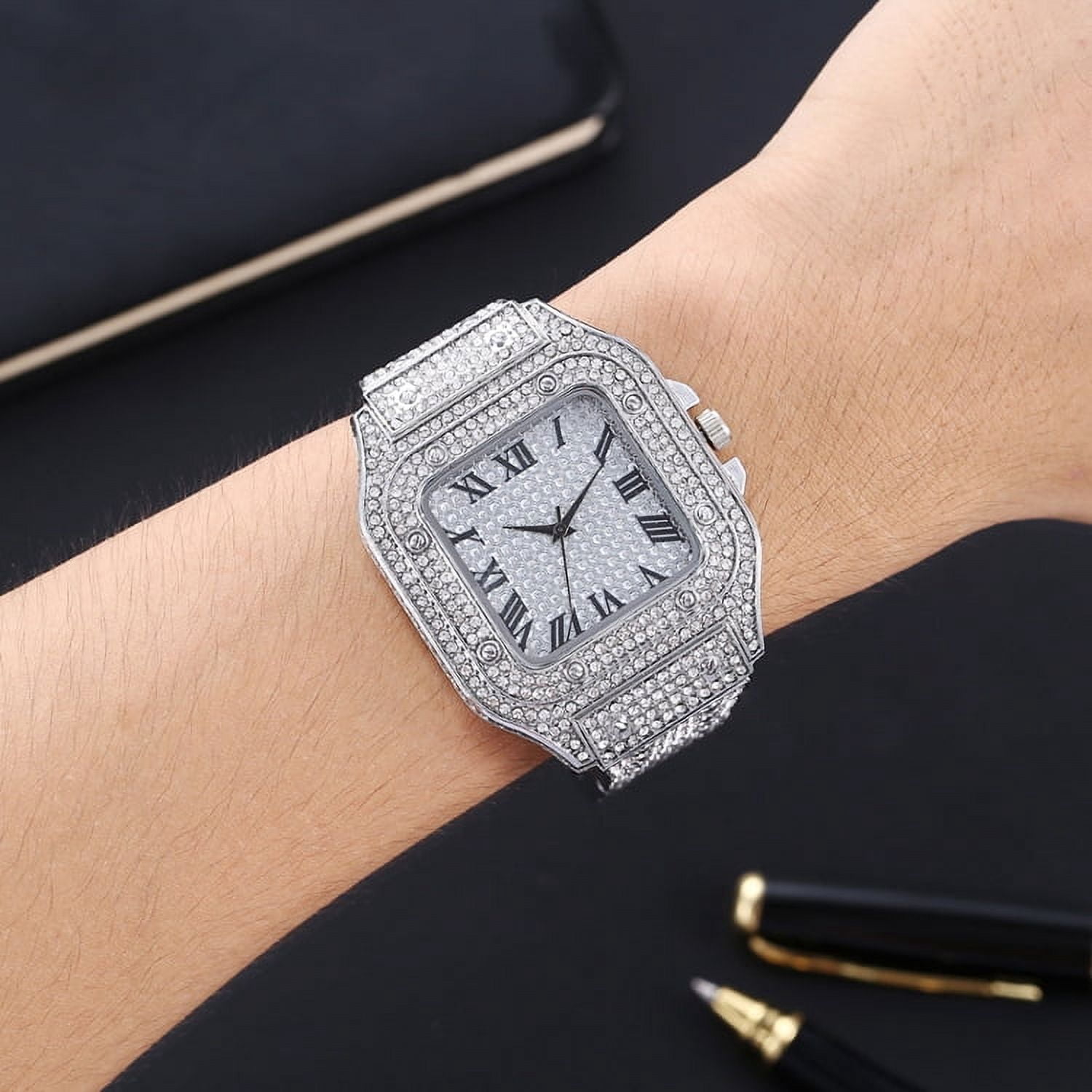 Luxury Moissanite Iced Out Watches, Hip Hop Bust Down Unisex