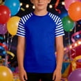 thumbnail image 2 of Glisme Boys Graphic Tees Stripe Print Short Sleeve T Shirt Colorful Festive Comfortable Blend Top For Kids Blue Tee Size 3-4 Years, 2 of 4