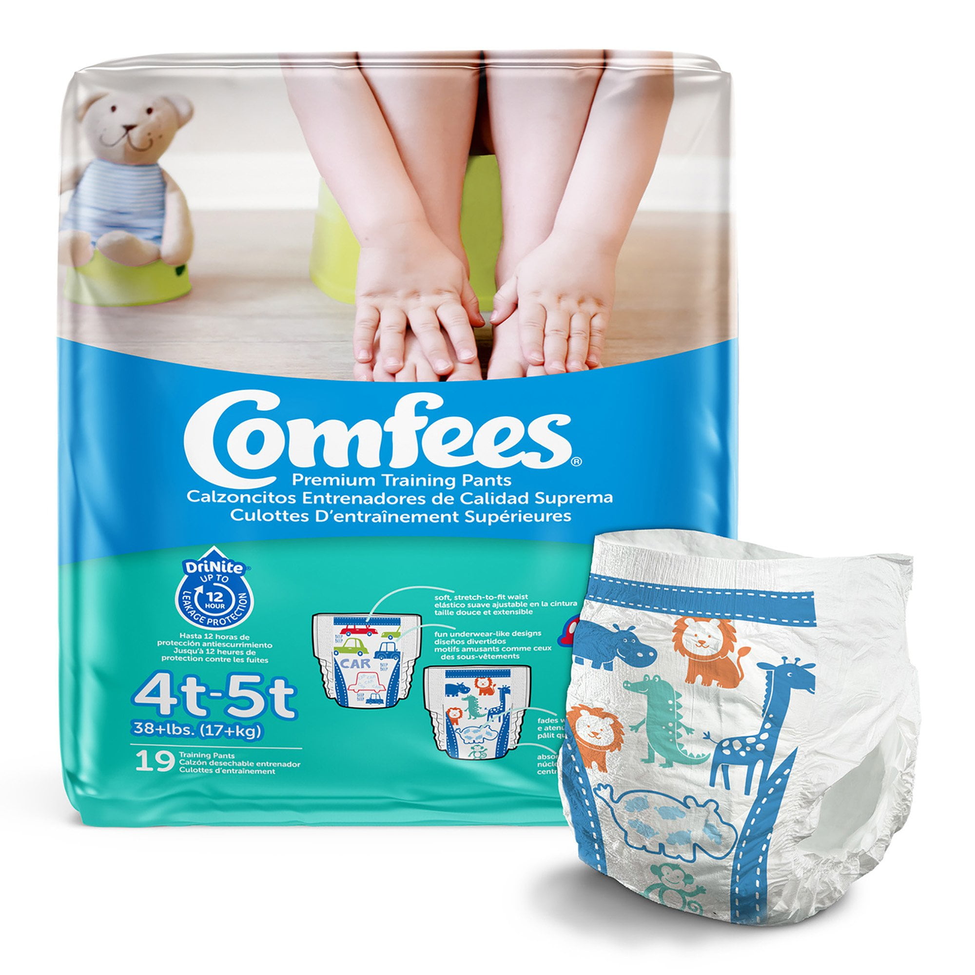 Comfees Training Pants for Boys, 12 hour leak protection 4T to 5T, over 38 lbs, 19 Count, 6 Packs, 114 Total