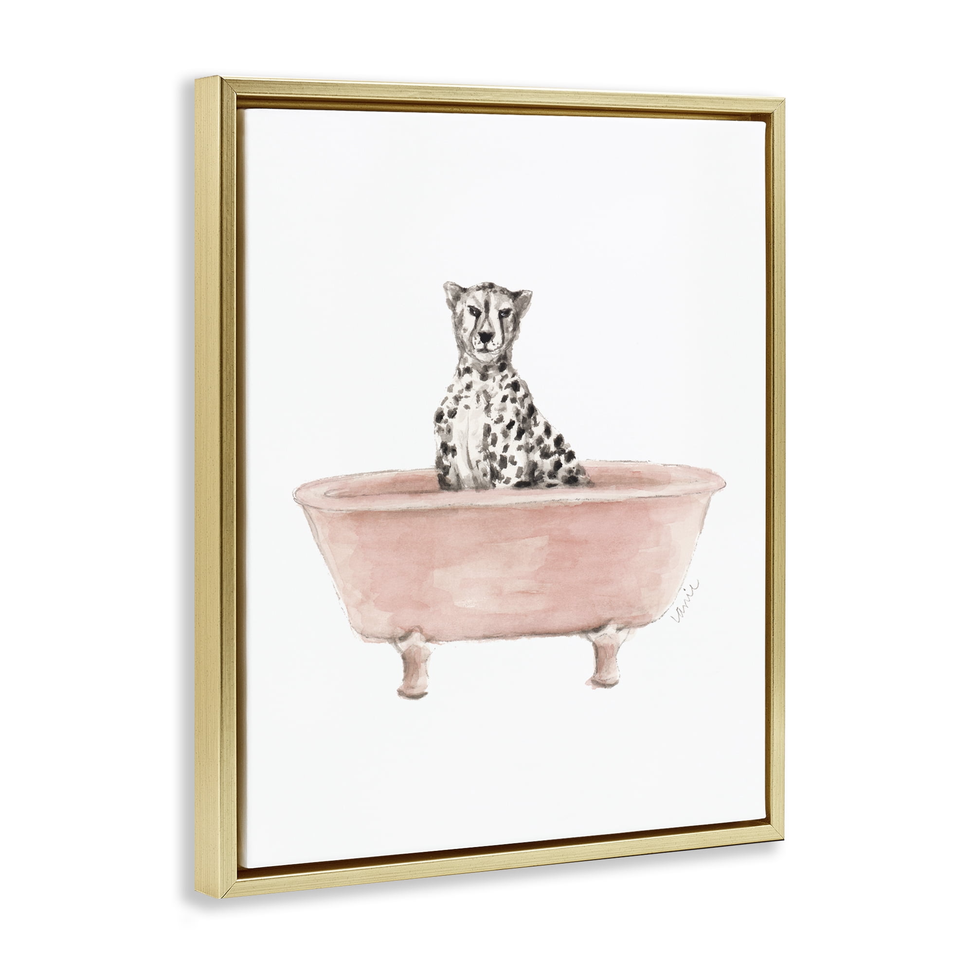 Stupell Industries Cheetah in Pink Tub Gold Framed Floater Canvas Wall Art, design by Lanie Loreth