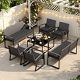 thumbnail image 4 of Noelse 8 Piece Outdoor Patio Furniture Set with 4 Rocking Chairs, 2 Loveseats, 2 Glass Coffee Tables, Outdoor Conversation Set for Backyard, Deck, Black, 4 of 9