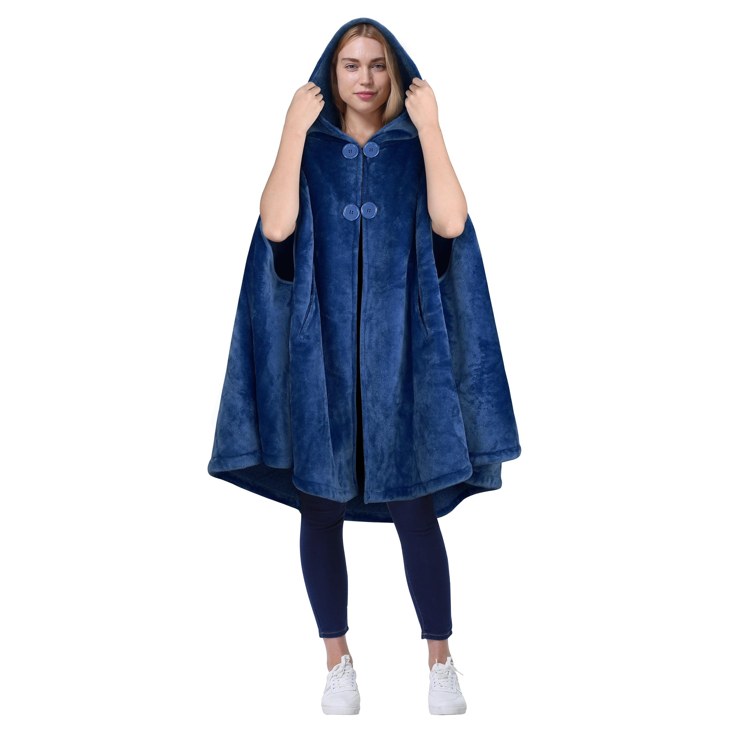 Women's Poncho Cape, Sherpa Fleece Cloak Coat, Snuggly Hooded Wearable Blanket, Gift Idea for Adults and Teen Girls
