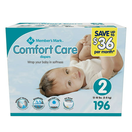 A Product of Member'S Mark Comfort Care Baby Diapers - Diaper Size 2 - 196 Ct. ( Weight 12- 18 lbs.) [Skin Soft, Comfortable and Good Sleep Diapers](Babys Best