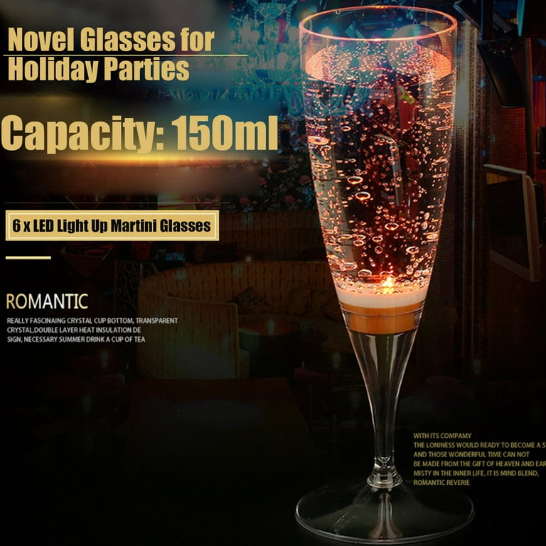 Cocktail Cup Champagne Glass 6Pcs Martini Cocktail Glasses,Light up Glasses  Drinking Red Wine Glasses LED Cups & Glasses Margarita Glass for Party 