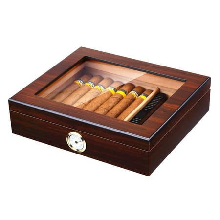 Handmade Cigar Humidor, Cedar Cigar Desktop Box with Humidifier and Hygrometer, Glass Top for 25 Cigars (20-25 Cigars) 20-25 (Best 25 Cigar Humidor)