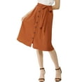 thumbnail image 6 of MODA NOVA Juniors Button Front Elastic High Waist Belted Knee Length Skirt Caramel XL, 6 of 7