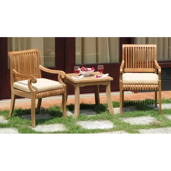 Teak Dining Set:2 Seater 3 Pc - 2 Giva Arm Chairs with side / End Table Outdoor Patio Grade-A Teak Wood WholesaleTeak #WMDSGV1