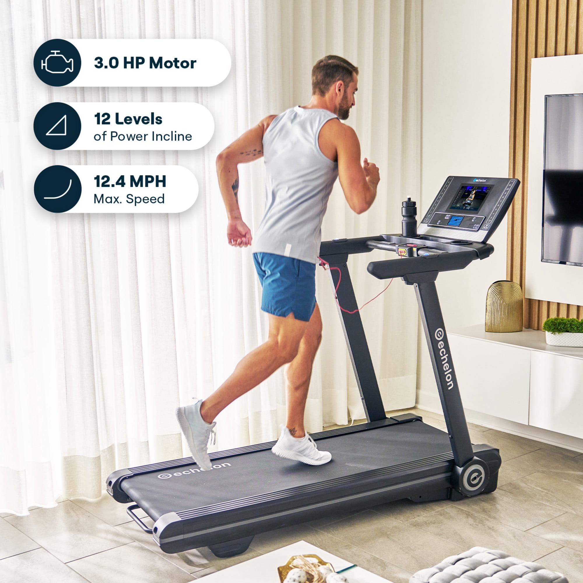 Echelon Stride-6s Auto-Fold Treadmill with 10” class HD Touchscreen & 12 Incline Levels|