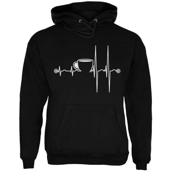 Coffee Cup Heartbeat Mens Hoodie Black X-LG