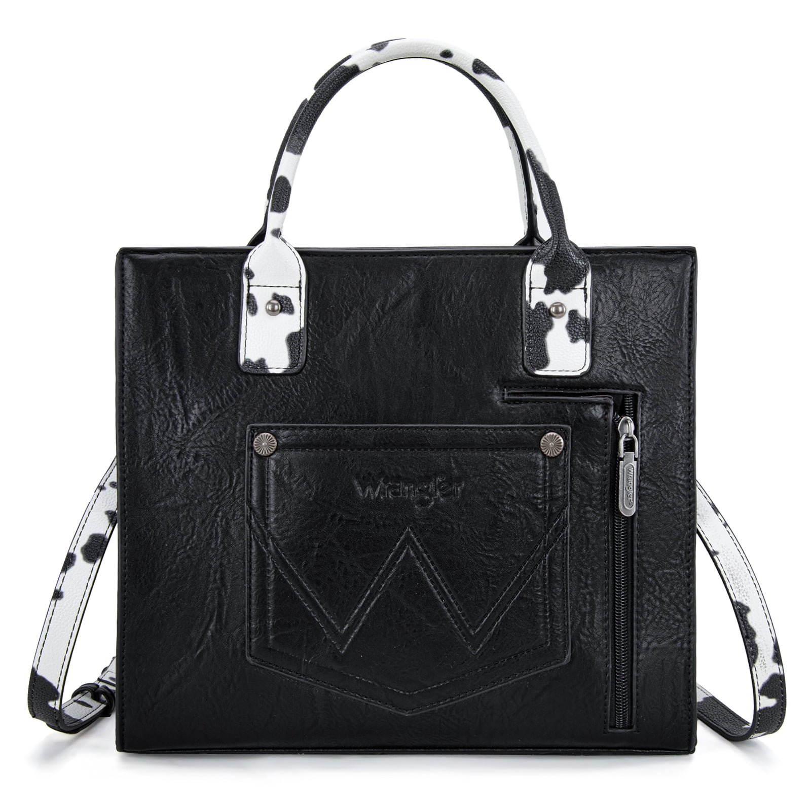 Wrangler Tote Bag for Women Western Cowhide Purse and Wallet Set, COW-Black