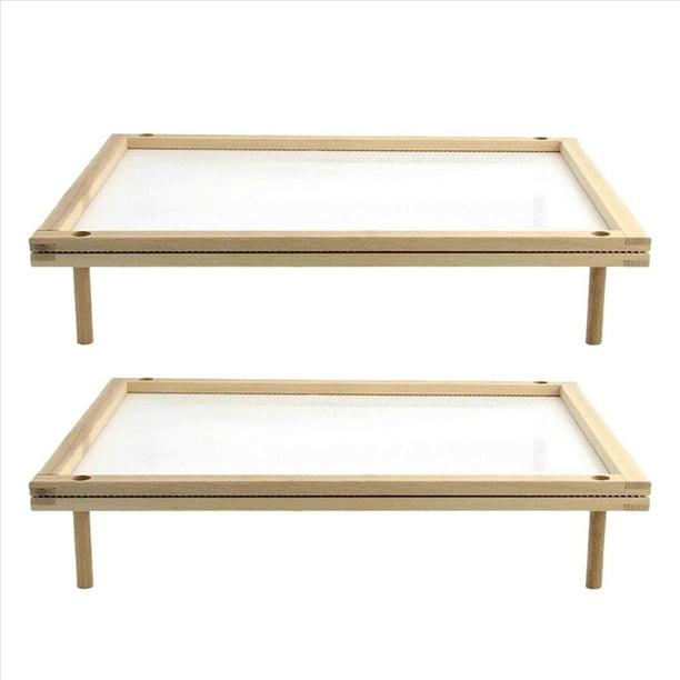2X Estante de Secado de Pasta Plegable, Secador de Fideos para Fideos Caseros, Estante de Secado de Fideos de Madera Natural con 4 Varillas de Base Única