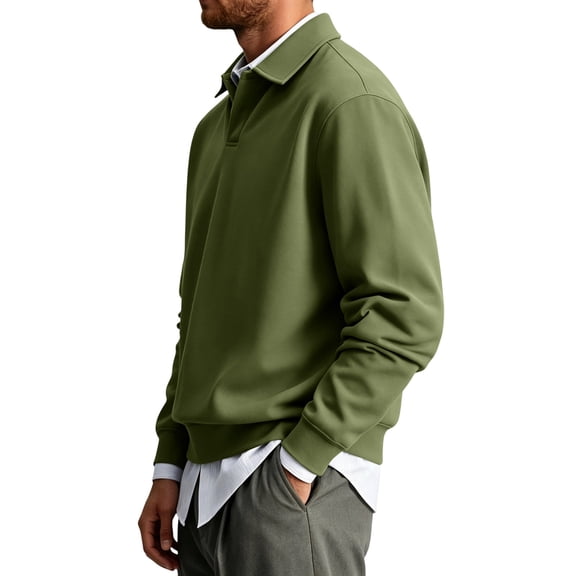 Men Fashion Long Sleeve Polo Shirts Solid Plain Collared Loose Casual Daily Outdoor Wear M