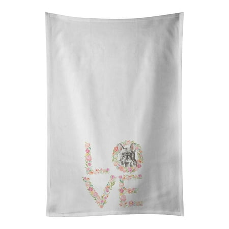 

French Bulldog #5 LOVE White Kitchen Towel Set of 2 19 in x 28 in