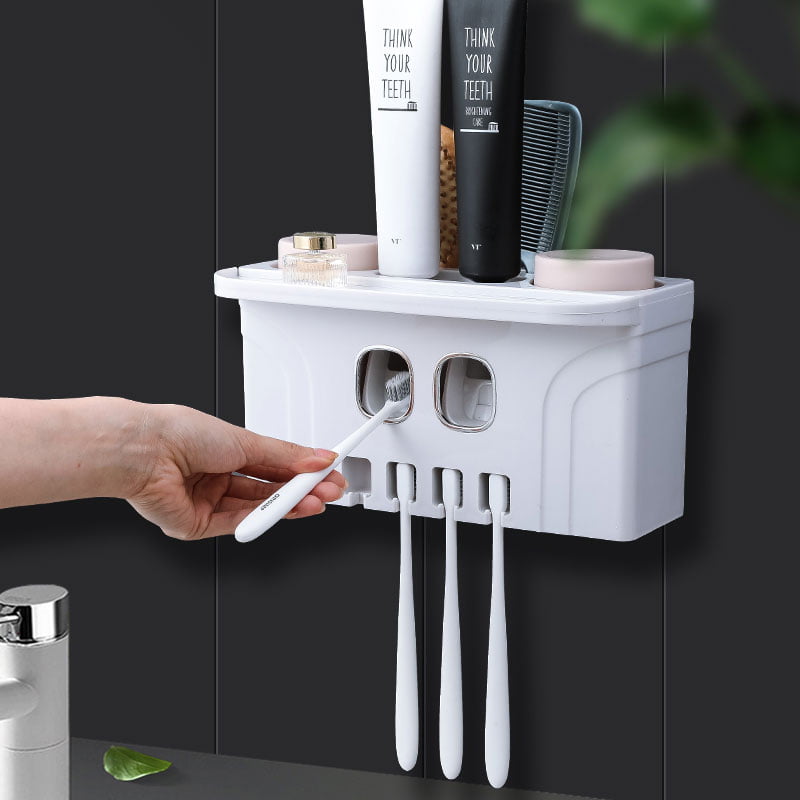 Wall Mount Automatic Toothpaste Squeezer Dispenser Toothbrush Holder Posh 