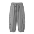 thumbnail image 5 of Womens Cargo Capri Pants, Elastic Waist Drawstring Cropped Pants with Multi Pockets, Outdoor, Walking Casual Workout Wear | VerBelle,Gray L, 5 of 7