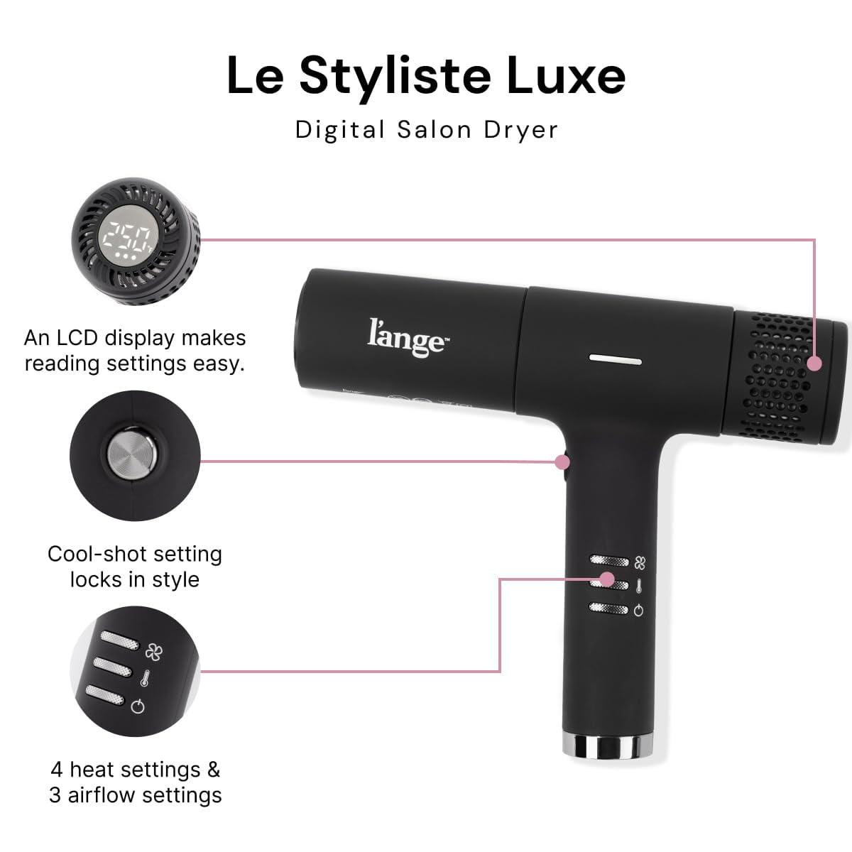 L'ANGE HAIR Le Styliste Luxe Digital Luxury Hair Dryer | Quiet Brushless Blow Dryer with Diffuser | Hairdryer with 4 Heat & 2 Speed Settings | Negative Ion Technology | Best Hair Dryer for Blowouts