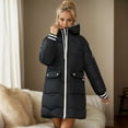 thumbnail image 3 of Winter Down Coat Thickened Padded Plush Hood Big Pockets Mid Length Windproof Long Sleeves Heat Retention Warm Daily Outwear Cotton Jacket, 3 of 8
