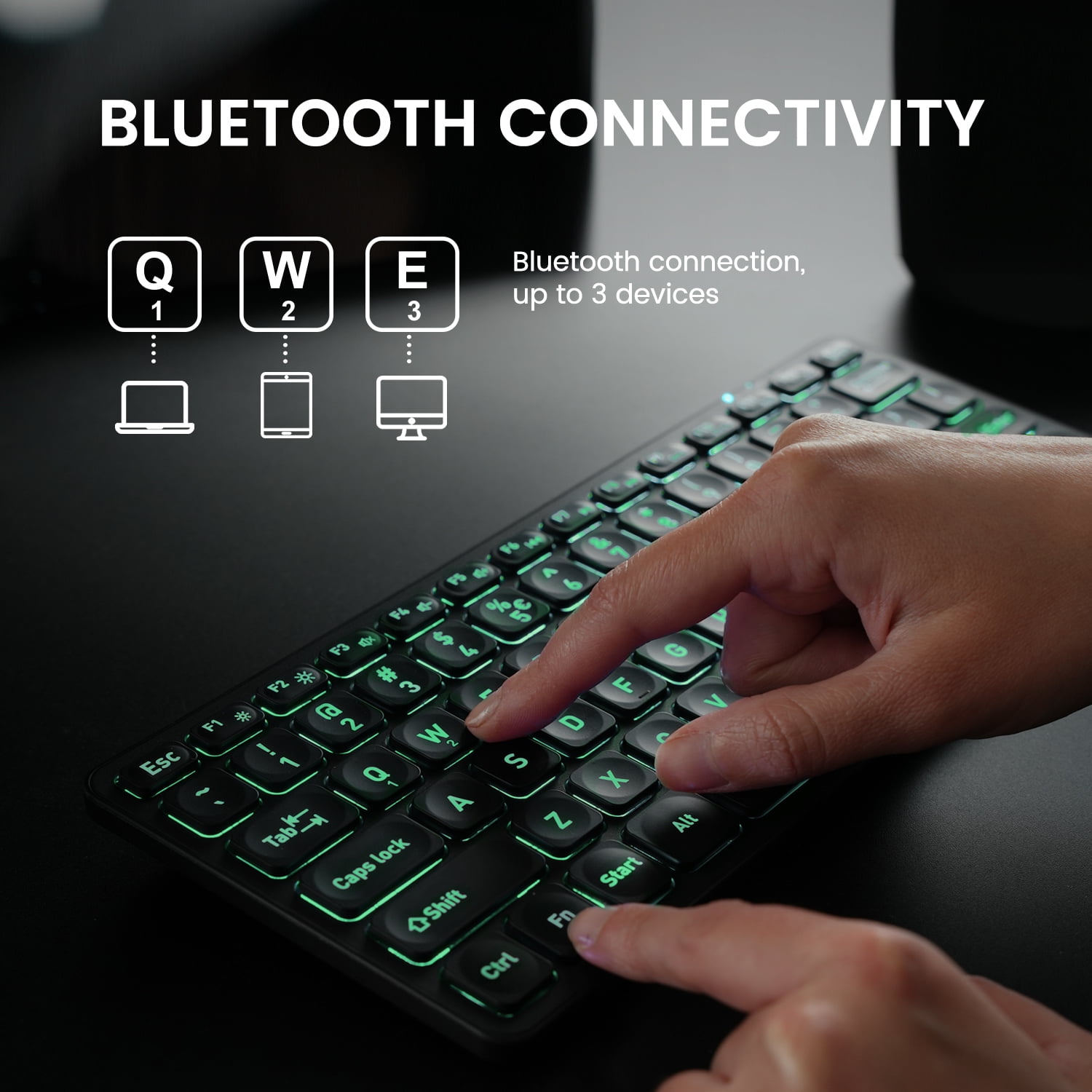 Perixx PERIBOARD-832RGB Wireless RGB Backlit Mini Keyboard - Up to 3 Multi-device Connection - Black - US English