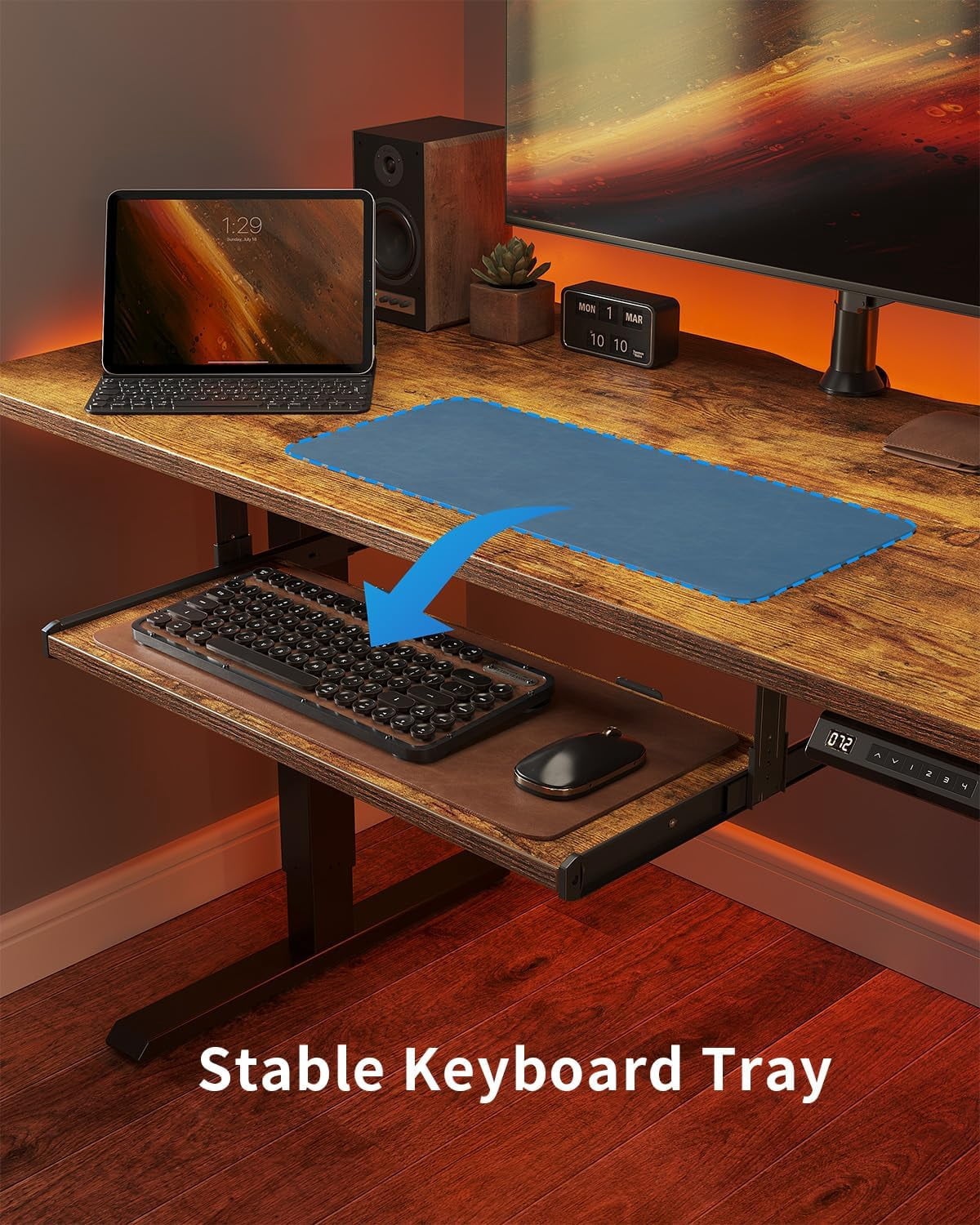 DESINO Standing Desk with Keyboard Tray, 63 x 24 inch Height Adjustable Electric Standing Desk, Sit Stand Up Desk, Computer Office Desk, Rustic Brown
