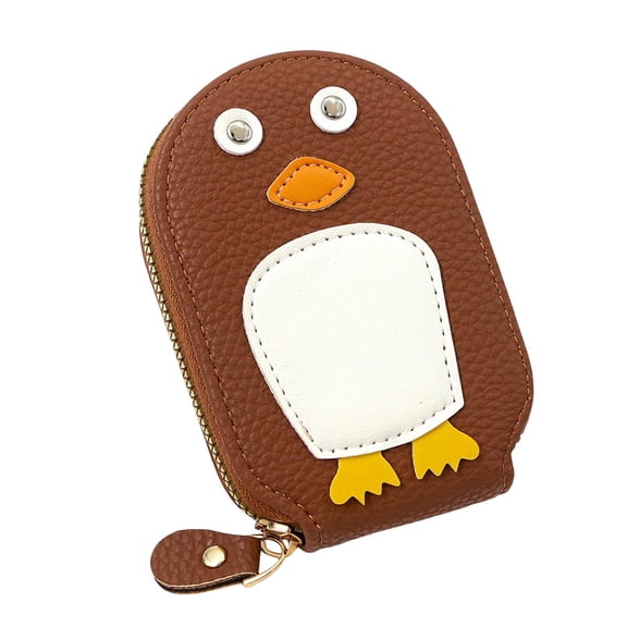 Modstep Credit Card Holder Wallet for Women Cute Penguin Shaped Small Leather Card Bag Portable Zip Coin Purses for Travel Shopping Brown