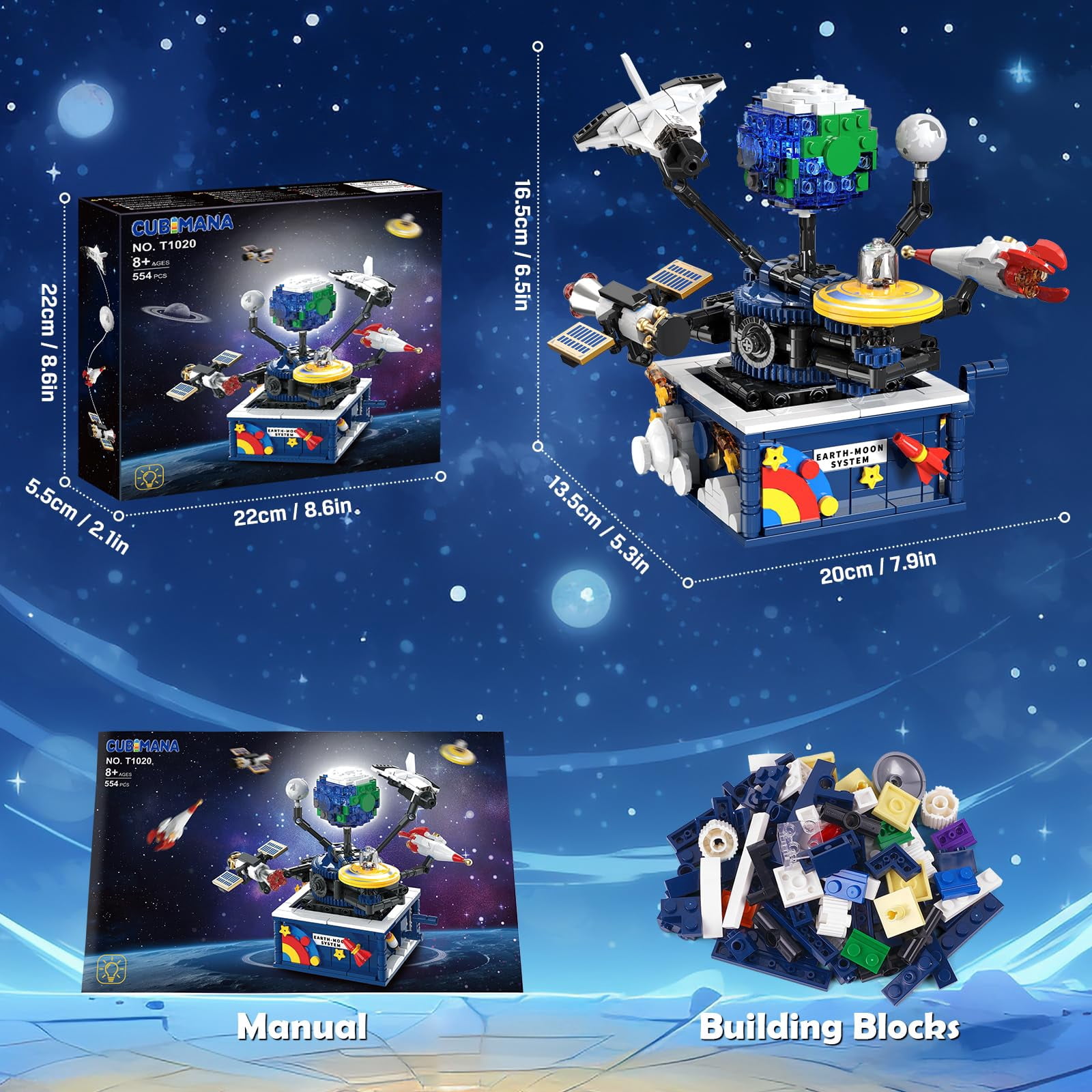 CUBIMANA Planet Building Block Set, Rotatable Earth Exploration Educational Toys for Kids Aged 6+