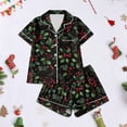 thumbnail image 7 of Wutalume Women's Festive Print Short Sleeve Pajama Set, Casual Button Down Top and Shorts, Christmas Themed Sleepwear,Black L, 7 of 7