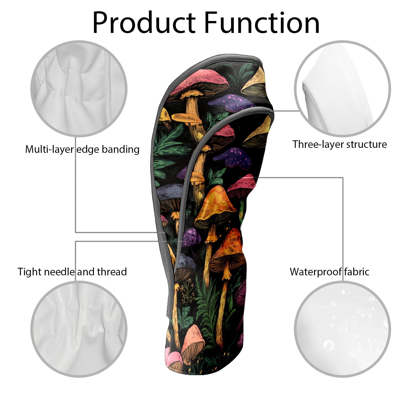 Golf Club Covers PU Leather Waterproof Head Covers for Fairway Woods Hybrids Mushroom Forest