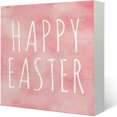 thumbnail image 1 of Wood Box Sign Pink Easter Decor Wooden Box Sign Happy Easter Sign Spring Wooden Box Block Sign Decorations For Farmhouse Home Desk Shelf Table Easter Decorations Gift For Girls 5x5 Inch, 1 of 3