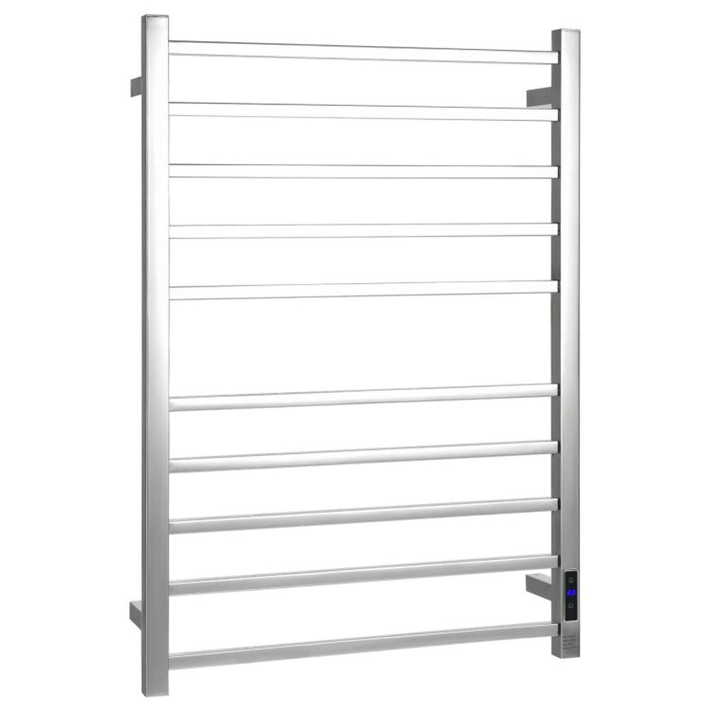 Finihen Wall Mounted Towel Rack, Electric Heated Towel Rack, 10 Bar Towel Warmer Wall Mounted Electric Heated Towel Rack with Built-in Timer, for Bathroom, laundry Room, Silver