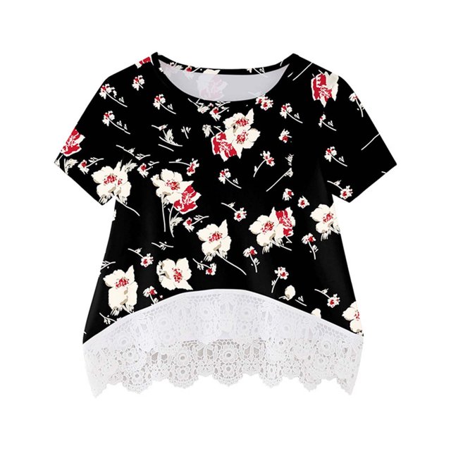 Camisas QIIBURR para niñas, talla 7-8, camisa para niñas, cuello redondo, capas, estampado floral, manga corta, linda blusa para niños, camiseta de encaje, camisas para niñas, talla 7-8