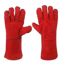 ACDANC Welding Gloves,Soft Lining Heat Resistant Gloves,Comfortable Wear Fireplace Gloves,Red