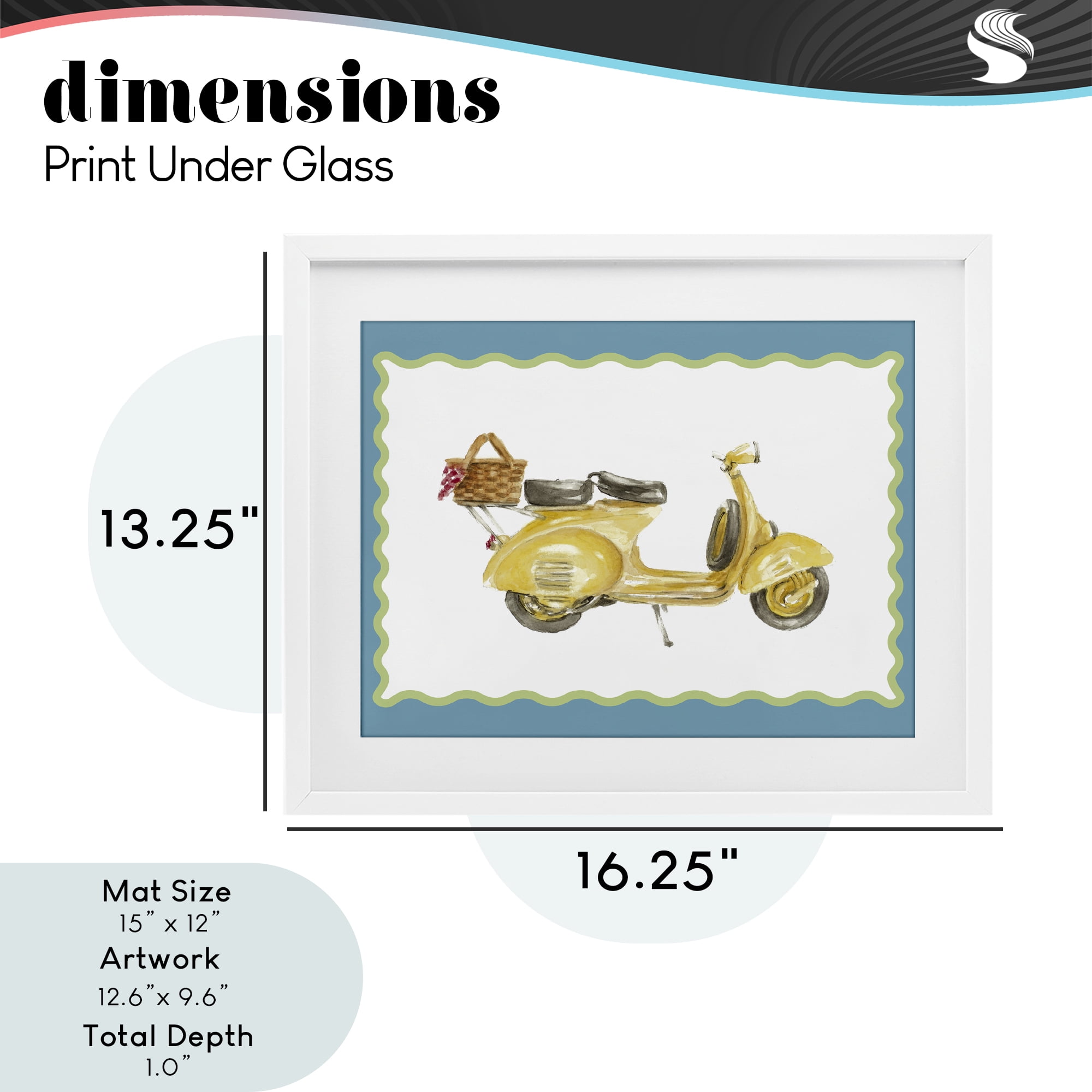 Stupell Industries Yellow Vespa with Wavy Border White Framed Print Under Glass, design by Lanie Loreth