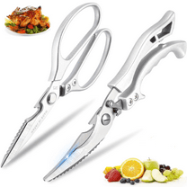 Stainless Steel Kitchen Scissors Set (2Pack), Multi-Purpose Forged Heavy Duty Kitchen Shears, Seafood Scissors, Non Slip Sharp Cooking Scissors for Kitchen, Chicken, Poultry, Fish (Silver)