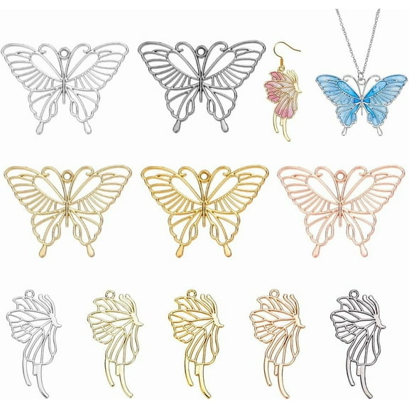 40Pcs Butterfly Open Bezel Charms Pendants 10 Styles Open Bezels for Resin Hollow Frame Charms with Loop Resin Casting Jewelry Molds for DIY Necklace Earrings Pressed Flower Craft Making Mixed Color