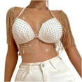 thumbnail image 5 of Rhinestone Mesh Body Chains for Women Sexy See Through Fishnet Hollow Tassels Crop Top Swimwear Bikini Party Clubwear, 5 of 7