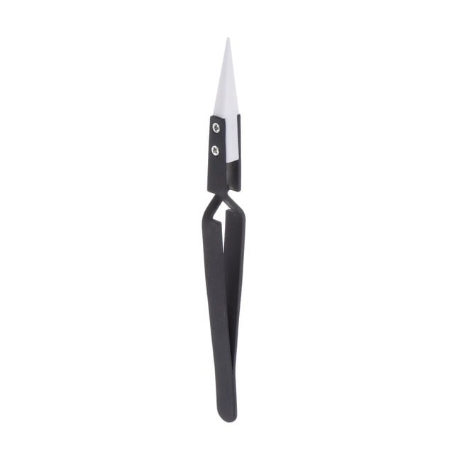 Precisión Inversa Cerámica Pinza 5.59"x0.35" Recta Punta Calor Resistente No Conductor para Electrónica Soldadura Herramienta, Negro