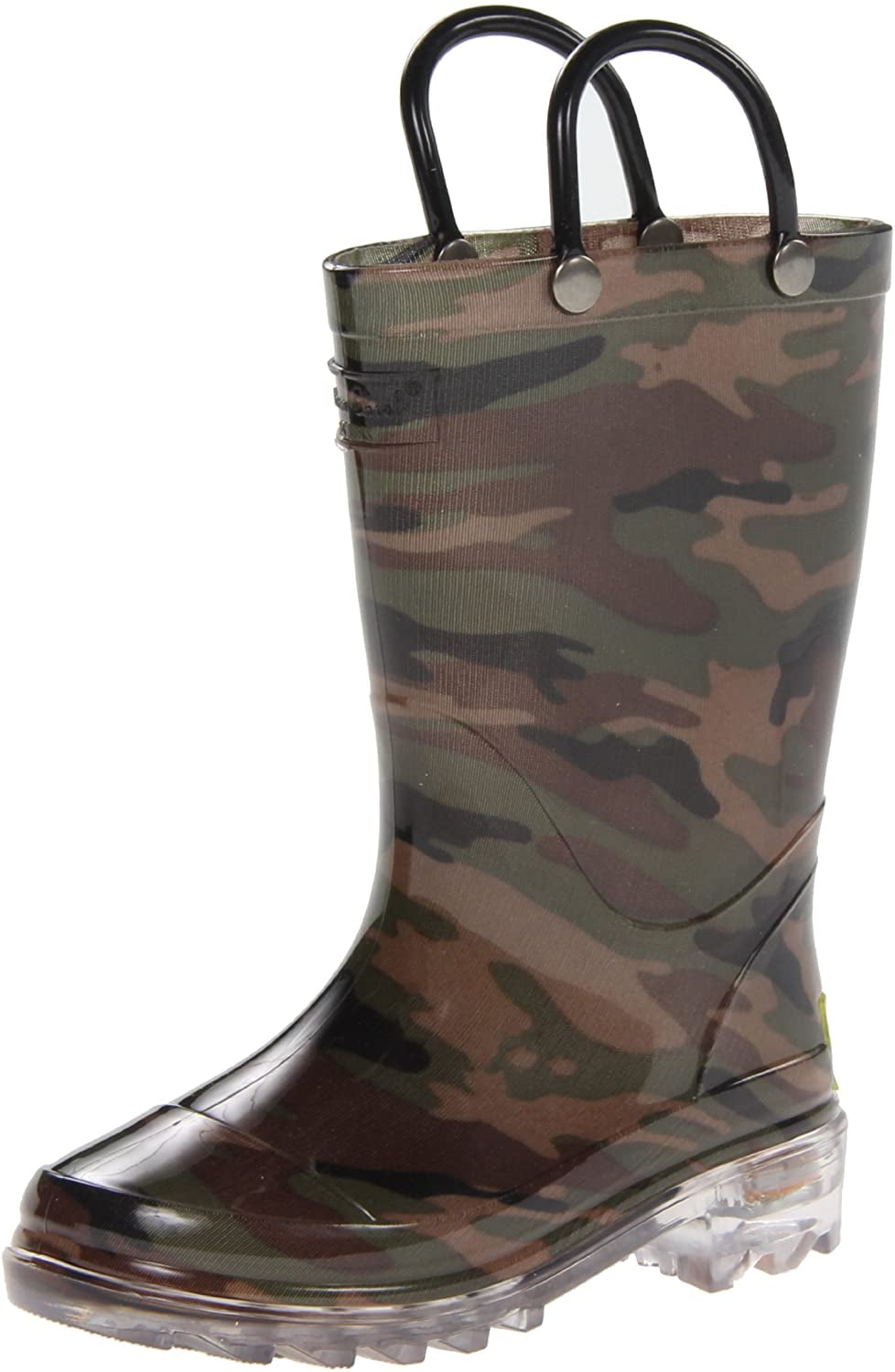 Western Chief Boys Waterproof Rain Boots that Light up with Each Step, Camo Green, 12 M US