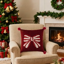 Red Bow Throw Pillow - Christmas Decorative Cushion, Plush Velvet Pillow with Bow Double-Sided Design for Bedroom Sofa Bed Headboard Removable Cover
