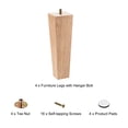 thumbnail image 3 of Uxcell Furniture Legs 8 Inch(200mm) Set of 4 Square Solid Wood Couch Legs, with Accessories, 3 of 7