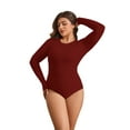 thumbnail image 3 of POSESHE Women's Plus Size Long Sleeve Bodysuit,Slim Fit Crew Neck Tops Cotton Bodysuit for Women,Wine Red,Size 3XL, 3 of 8