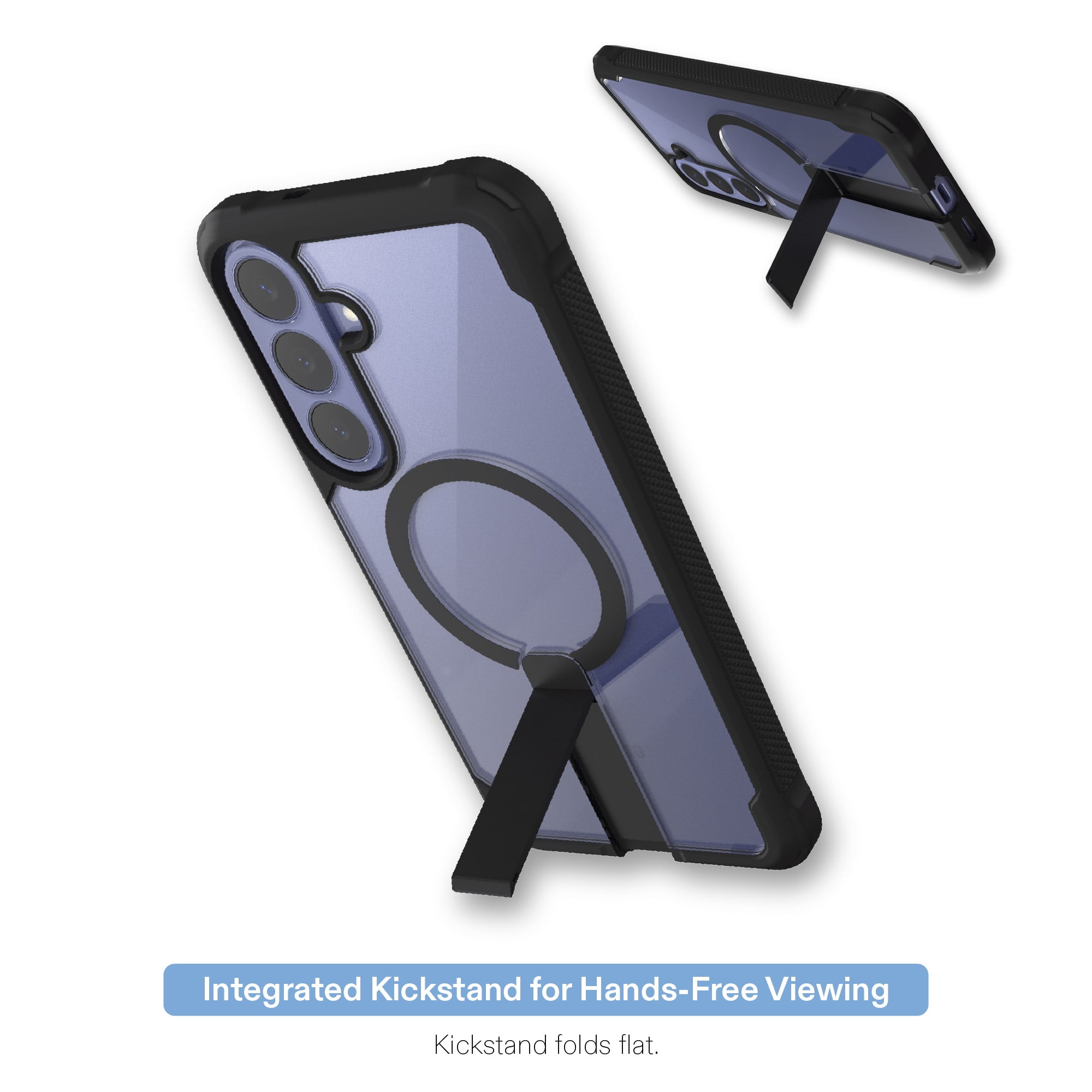 onn Dual-Layer Phone Case with Kickstand for Samsung Galaxy S26 FE / S25 FE, Magnetic Compatible - Clear/Black