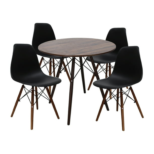 Set de Comedor Mundo In Madera Nogal 80cm y 4 Sillas Eames Negro