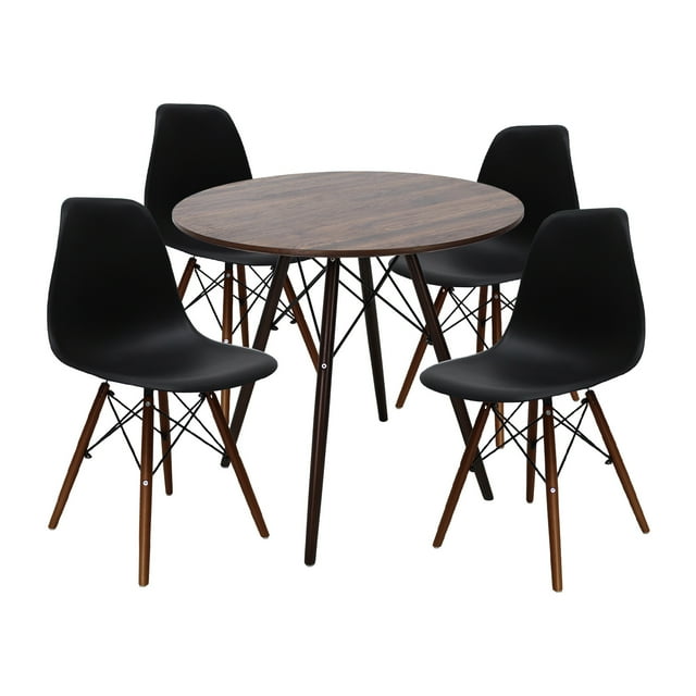 Set de Comedor Mundo In Madera Nogal 80cm y 4 Sillas Eames Negro