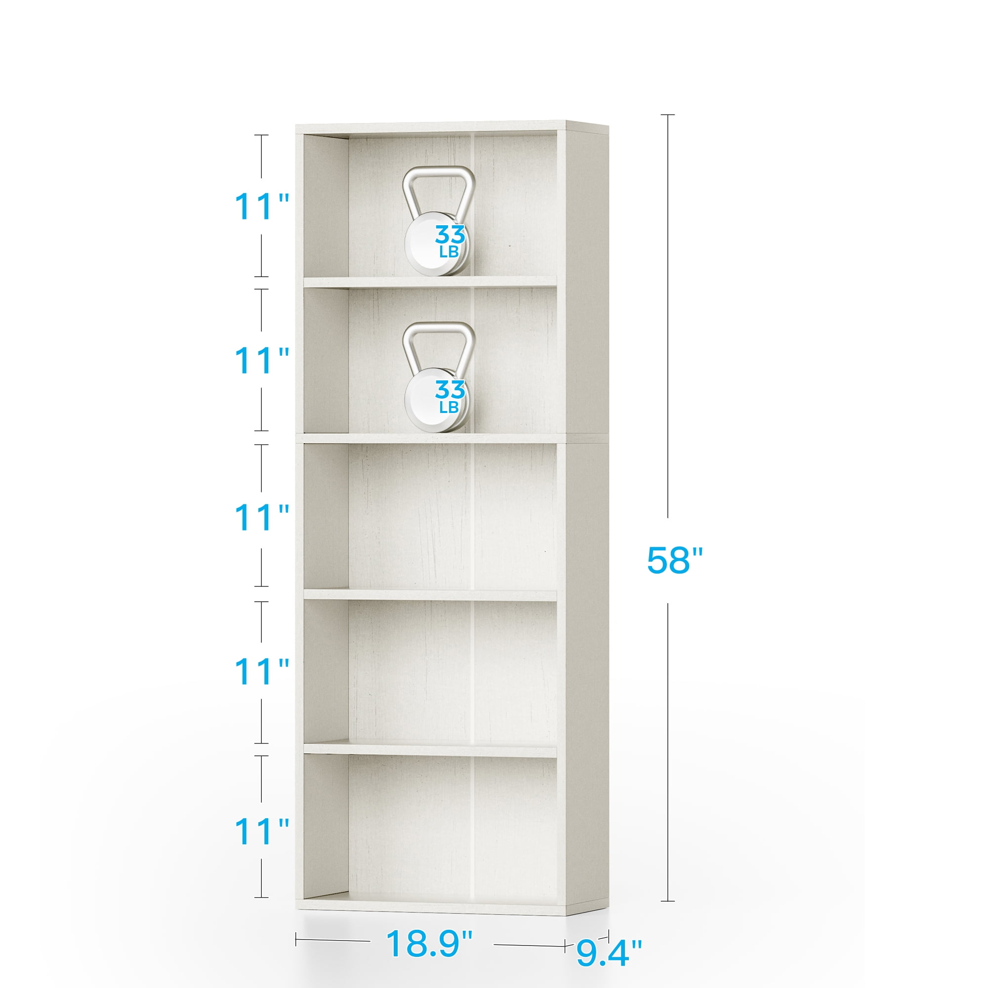Casacomoda Tall Bookcase, Bookshelf, 5-Tier Display Storage Shelf, Space-Saving Bookshelf for Living Room, Bedroom, Home Office, White