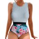 thumbnail image 1 of Traje de baño de una pieza sin espalda a rayas con cuello redondo para mujer - Talla L, 1 of 5