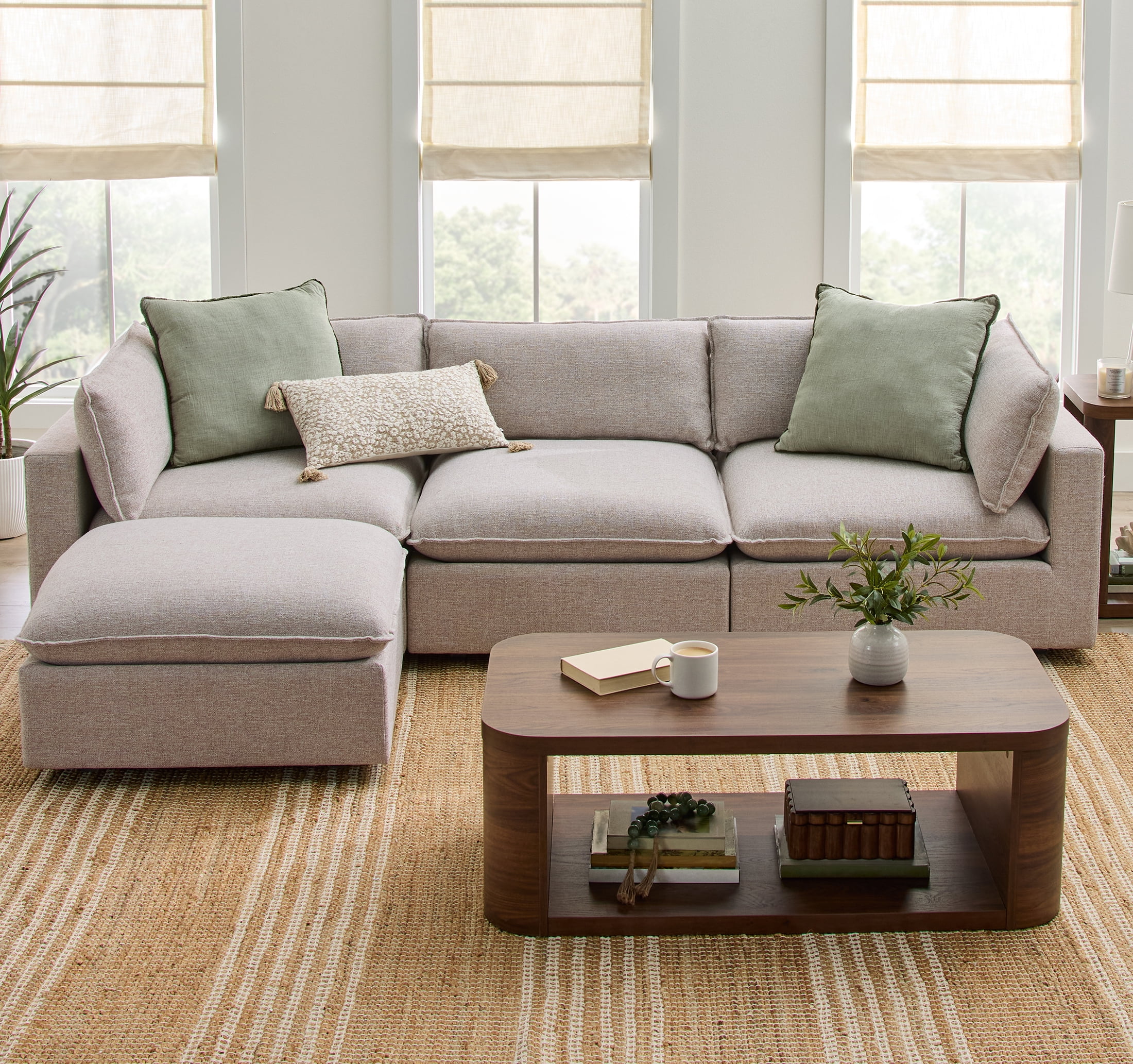 Better Homes & Gardens Weston 107.5" Cloud Modular Sectional Sofa, Heathered Wheat