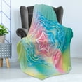 thumbnail image 4 of Mandala Soft Flannel Fleece Throw Blanket, Psychedelic Liquid Design Digital Floral in Soft Colors Illustration, Cozy Plush for Indoor and Outdoor Use, 60" x 80", Blue Pink, by Ambesonne, 4 of 5