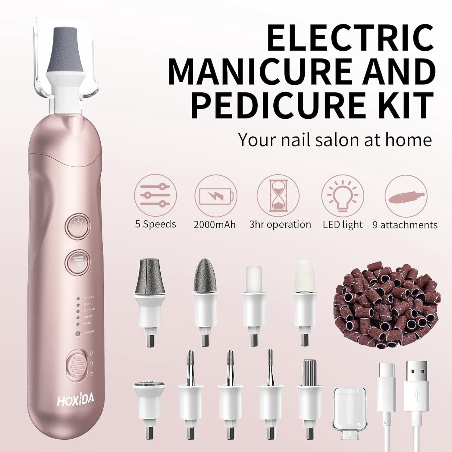 Banral Cordless Manicure Pedicure Kit for feet,20000 RPM Professional Nail Grinder for Senior Thick Toenail,5 Speeds for Hand Feet Care