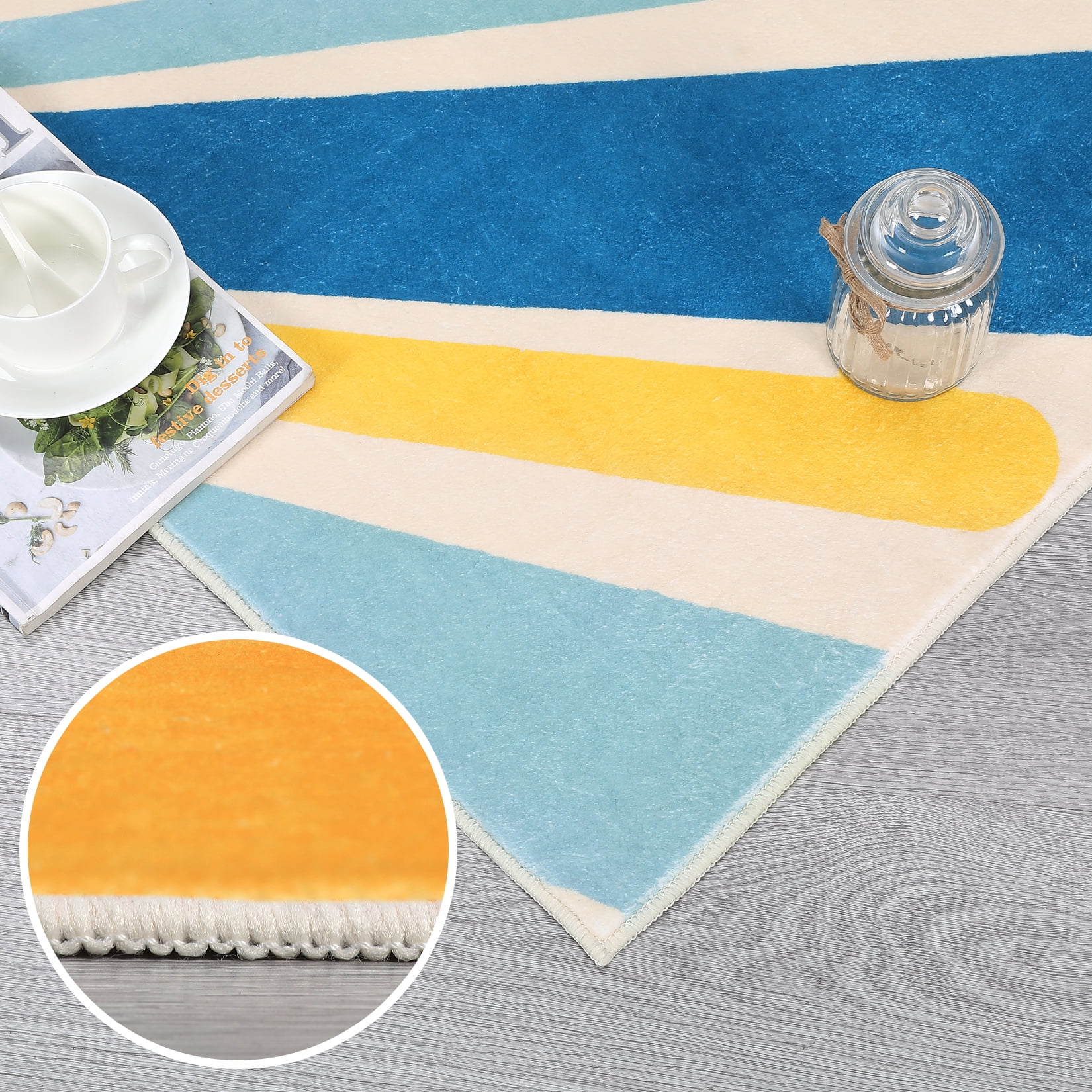 Hasoo 3' x 3' Round Rug Colorful Washable Circle Area Rug Sun Print Modern Non-Slip Non-Shedding Floor Cover for Home Decor, Blue